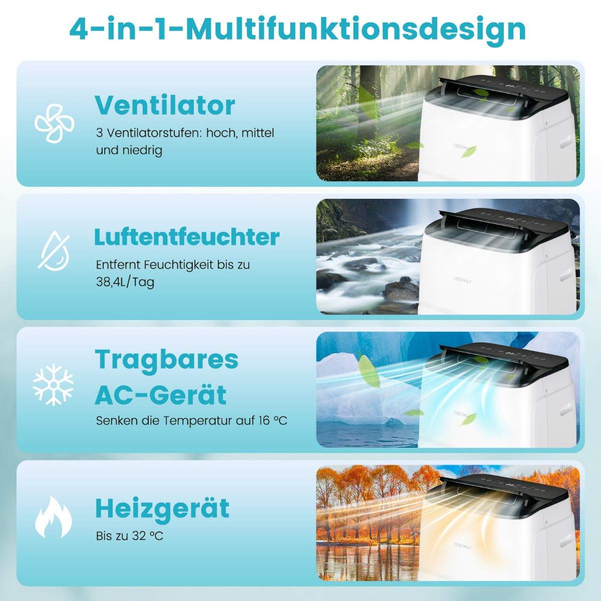 Kannettava 4-in-1-ilmastointilaite