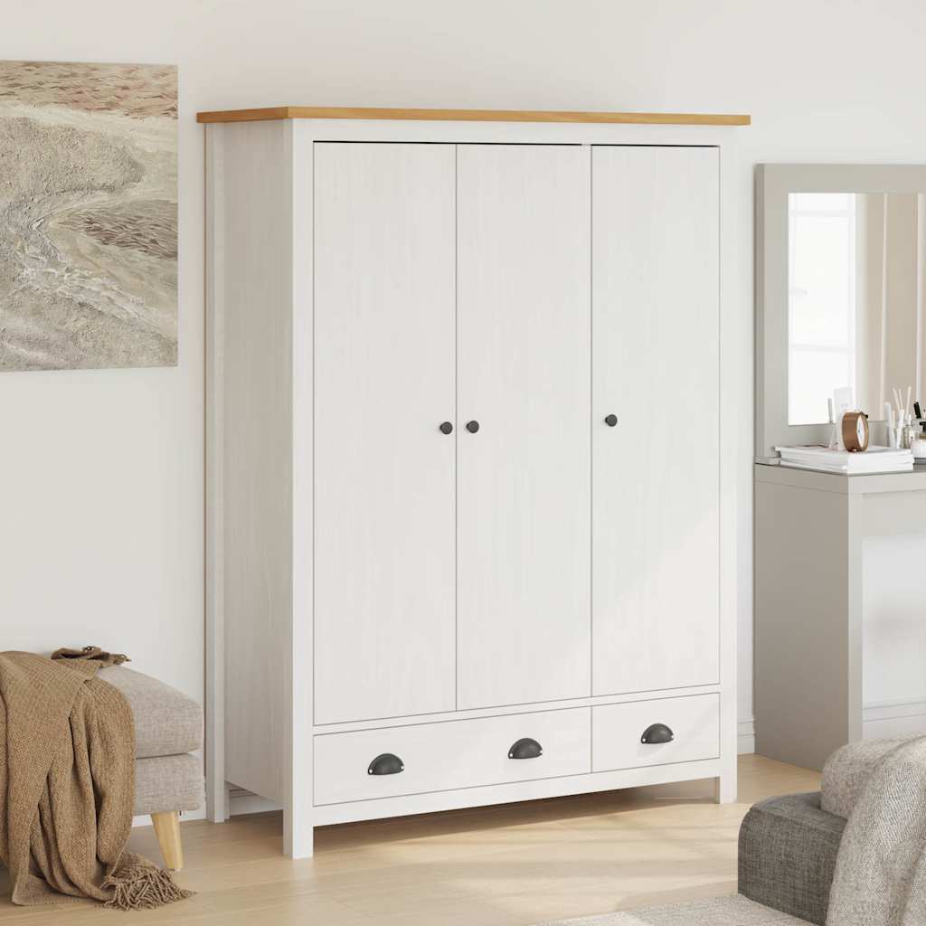 vidaXL Kolmiovinen vaatekaappi Hill valkoinen 127x50x170 cm mänty